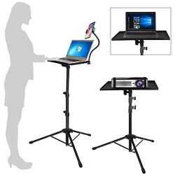 Projector Laptop Tripod Stand - Computer, Tablet, DJ Equipment Holder Mount with Gooseneck Phone Holder Height Adjustable Up to 42 Inches w/ 15 x 11 Plate Size - Perfect for Stage or Studio Use