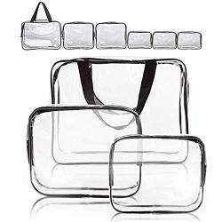 Clear Makeup Bags, APREUTY TSA Approved 6Pcs Cosmetic Makeup Bags Set Waterproof Clear PVC w/ Zipper Handle Portable Travel Luggage Pouch Airport Airline Bags Bathroom (Clear)