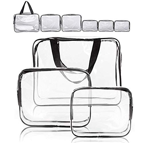 Clear Makeup Bags, APREUTY TSA Approved 6Pcs Cosmetic Makeup Bags Set Waterproof Clear PVC w/ Zipper Handle Portable Travel Luggage Pouch Airport Airline Bags Bathroom (Clear) Clear Makeup Bags, APREUTY TSA Approved 6Pcs Cosmetic Makeup Bags Set Waterproof Clear PVC w/ Zipper Handle Portable Travel Luggage Pouch Airport Airline Bags Bathroom (Clear)