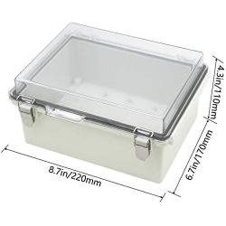 Zulkit Junction Box ABS Plastic Dustproof Waterproof IP65 Electrical Boxes Hinged Shell Outdoor Universal Project Enclosure Grey Clear Cover With Lock, Stainless Steel Buckles 8.7 x 6.7 x 4.3 Inch