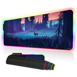 RGB Gaming Mouse Pad Extended Soft Computer Keyboard Mat, Waterproof Keyboard Mouse pad Large Size(31.49'' x 11.81'' x 0.15'') Non-Slip Rubber Base for Gaming, Office Work (80x30 Deer)