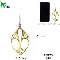 BIHRTC 4.4 Inch Sewing Scissors Small Stainless Steel Sharp Tip Embroidery Scissors DIY Tools Dressmaker Shears Scissors for Sewing Needlepoint Household Crafting Office Art Work Gold Scissors