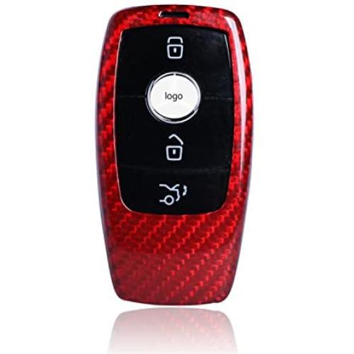 Genuine Carbon Fiber Key Fob Cover For Mercedes-Benz 2019-2021 A-Class C-Class G-Class 2017-2021 E-Class 2018-2021 S-Class Smart Car Remote Key, Car Key Fob Case For Men Fob Cover For Women - Red