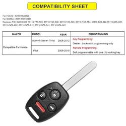 YITAMOTOR Key Fob Keyless Entry Remote Compatible for 2008 2009 2010 2011 2012 Honda Accord (Sedan Only) Car Key Replacement for KR55WK49308
