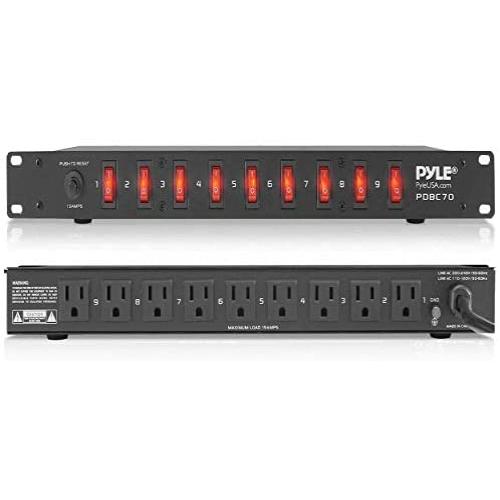 PDU Power Strip Surge Protector - 150 Joule 9 Outlet Strips Surge Protector Heavy Duty Electric Extension Cord Strip - 1U Rack Mount Protection Power Outlet Strip W/ 9 Front Switch - PylePro PDBC70 BLACK