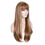 Smooth light brown long wig, slightly curly synthetic fiber, broken bangs wig, heat-resistant clothing wig, natural-colored female party hairstyle