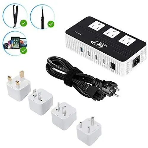 Key Power 200-Watt Step Down 220V to 110V Voltage Converter & International Travel Adapter/Power Strip - [Use for USA Appliance Overseas in Europe, Australia, UK, Ireland, Italy and More]