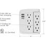 ECOPlugs 6 Outlet Swivel Wall Adapter, Swivel Outlet with USB Ports, Swivel Wall Tap Adapter White