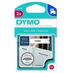 DYMO Standard D1 Self-Adhesive Polyester Tape for Label Makers, 1/2-inch, Black Print on White, 23-Foot Cartridge, 2-Pack (1926208)