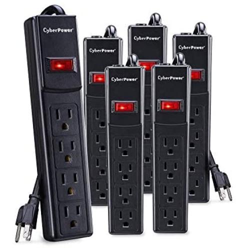 CyberPower CSB404MP6 Essential Surge Protector, 450J/125V, 4 Outlets, 4ft Power Cord, Black, 6 Pack