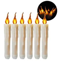LED Taper Candles Battery Operated Flameless Candle Dipped Flickering Electric Pillar Candles for Christmas,Thanksgiving, Wedding, Home Decor, Amber Yellow Bulb, Pack of 6