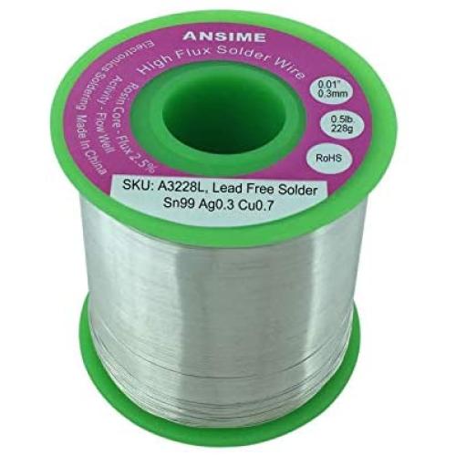 0.5 Pound Lead Free Solder Wire Thin 0.3mm 0.01inch Rosin Core Solder Wire 228g Alloy Fine Electrical Soldering Wire with Flux Electronics Repairing Soldering RoHs Low Melting Temperature