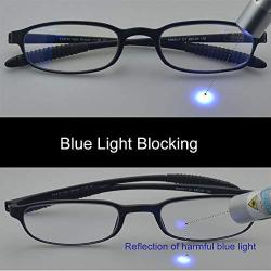 Mcoorn Computer Blue Light Blocking Reading Glasses(Flexible and Lightweight) Plastic Portable Readers, Single Black, +1.75 diopters