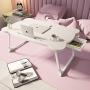 MJUNM Laptop Desk, Lap Desk Bed Table Tray for Eating Writing Foldable Desk with iPad Slots for Adults/Students/Kids, Adjustable Notebook Stand with Drawer, Card Slot and Cup Holder, White