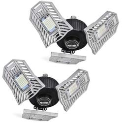 Garage Lights Deformable 2 Pack - Three Leaf Garage Light 60W 6000LM 6000K for Garage (No Motion Activated), Silver, Retinabc