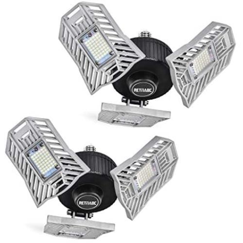 Garage Lights Deformable 2 Pack - Three Leaf Garage Light 60W 6000LM 6000K for Garage (No Motion Activated), Silver, Retinabc