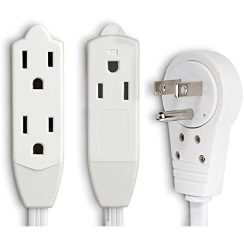 Maximm Cable 4 Ft 360° Rotating Flat Plug Extension Cord/Wire, 16 AWG Multi 3 Outlet Extension Wire, 3 Prong Grounded Wire - White - UL Listed