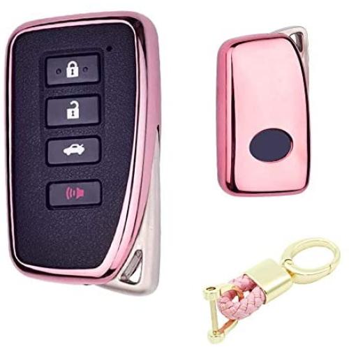 Royalfox(TM) 2/3/4 Buttons Soft TPU Smart keyless Remote Key Fob case Cover Shell for Lexus RX is CT GS NX ES RC RCF GSF es300 es330 es350 RC200 RC300 RC350 is300 is250 is350 (Pink)