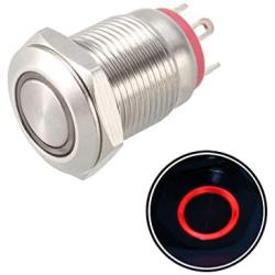 uxcell Momentary Metal Push Button Switch 12mm Mounting Dia 1NO 3-6V Red LED Light