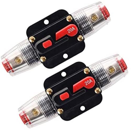 RKURCK 12V DC 20 Amps Car Audio Inline Circuit Breaker Fuse for System Protection 20A (2 Pack)