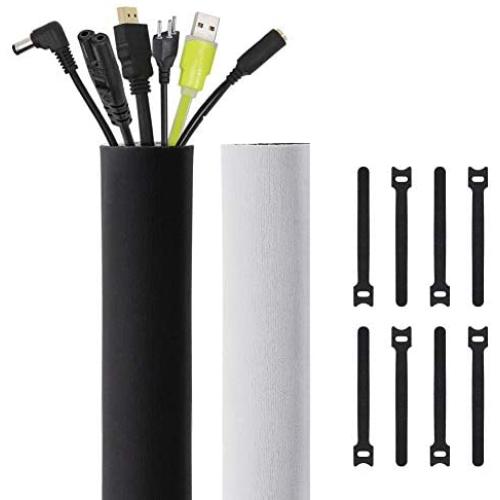 Kootek 118-Inch Cable Management Sleeves with Cable Ties, Neoprene Cable Organizer Cord Cover Wire Hider for TV Computer Office Theater (Black&White, Large)