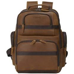 TIDING Mens Vintage Leather Backpack 15.6'' Laptop Bag Large Capacity Business Travel Hiking Shoulder Daypacks