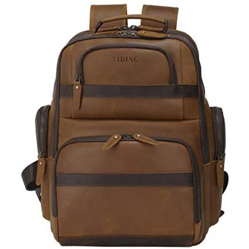TIDING Mens Vintage Leather Backpack 15.6'' Laptop Bag Large Capacity Business Travel Hiking Shoulder Daypacks