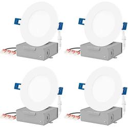 JULLISON LED Recessed Low Profile Slim Panel Light with Junction Box, Air Tight, 4 inch, 9W, 550 Lumens, 5000K Daylight White, CRI80+, Dimmable, cETLus - Listed, Energy Star Certified - 4 Packs