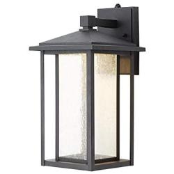Home Decorators Collection Black Medium Outdoor Seeded Glass Dusk to Dawn LED Wall Lantern