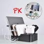 KeyEntre 6 Port USB Charging Station Multi Device USB Charging Dock Station HUB Desktop Charger Stand Organizer Compatible for iPhone ipad Airpods pro iwatch Kindle Tablet Multiple Devices, Black