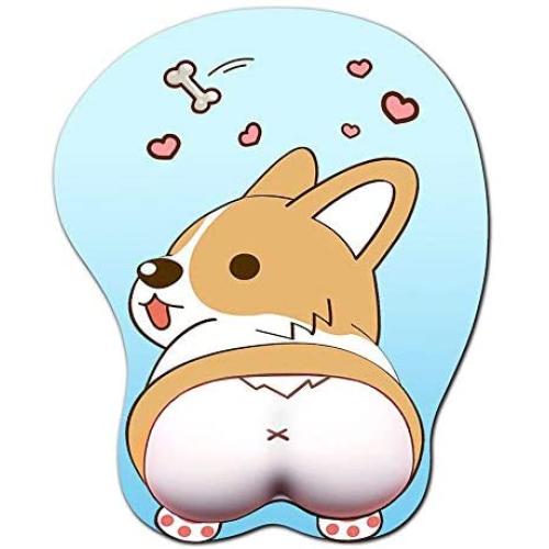 Moptmos 3D Mouse Pad Ergonomic Mouse Pad with Gel Wrist Rest Support Anime Corgi Dog Mouse Pad for Computer, Laptop, Home & Office (Blue)
