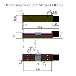 CNC Sliding Table Lead Screw Precision Travel Length 50mm/100mm/150mm/200mm NEMA11 Linear Stepper Motor Guide Slide T-Shaped Screw line Rail Electric (24V,1.8°） (200mm)