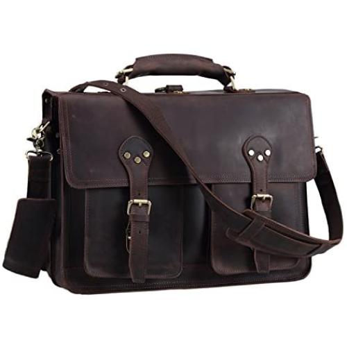 Polare 16 Full Grain Leather Briefcase Messenger Bag Laptop Satchel for Men