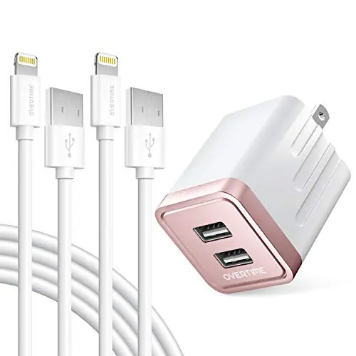 iPhone Charger Set, 2-Pack Overtime Apple MFi Certified Lightning Cables with 1 Dual USB Wall Adapter - 2.4 AMP Compatible w/iPhone 11 Pro Max XS XR X 8 7 6S 6 Plus SE iPad (Rose Gold/White, 4ft) iPhone Charger Set, 2-Pack Overtime Apple MFi Certified Lightning Cables with 1 Dual USB Wall Adapter - 2.4 AMP Compatible w/iPhone 11 Pro Max XS XR X 8 7 6S 6 Plus SE iPad (Rose Gold/White, 4ft)