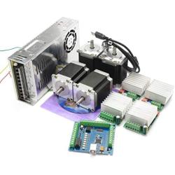 4 Axis USB Mach3 CNC Controller Kit, Nema23 Stepper Motor 76mm 270Oz-in 3A 1.8Nm + CNC Motion Control Board Signal Output 0-10V + TB6600 Driver 4.5A + 350W 24V DC Switch Power Supply