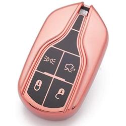 Royalfox(TM) Luxury Soft Chrome TPU 360 Protection Smart 4 Buttons Key Fob case Cover for Maserati Levante GT Quattroporte Ghibli (Full Rose Gold)