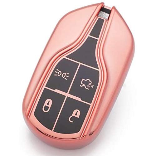 Royalfox(TM) Luxury Soft Chrome TPU 360 Protection Smart 4 Buttons Key Fob case Cover for Maserati Levante GT Quattroporte Ghibli (Full Rose Gold)