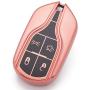 Royalfox(TM) Luxury Soft Chrome TPU 360 Protection Smart 4 Buttons Key Fob case Cover for Maserati Levante GT Quattroporte Ghibli (Full Rose Gold)