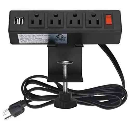 Desk Clamp Power Strip, Desktop Power Outlet Clamp Mount with 2 USB Ports, 4 AC Outlets, Mountable Desk Outlet Removable Power Plugs with 6.56ft Cord (4AC2USB-Black)