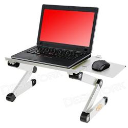 Desk York Portable Aluminum Laptop Stand - Best Gift for Friend-Men-Women-Student - Recliner/Bed Lap Tray - Table for Computer-2 Built in Cooling Fans-Mouse Pad and USB Cord {Silver}