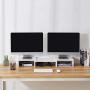 Superjare Dual Monitor Stand Riser, Adjustable Length and Angle Multi Screen Stand, Desktop Stand Storage Organizer for Laptop Computer/TV/PC/Printer- White