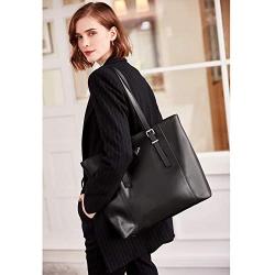 Valentines Day BOSTANTEN Women Briefcase Leather Laptop Tote Handbags 15.6 inch Computer Shoulder Bags Black
