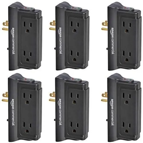 AmazonCommercial Black, 6-Pack Mounted Wall Adapter Tap Surge Protector