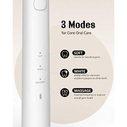 Qhou Sonic Electric Toothbrush for Adults, Rechargeable Power Toothbrush, 3 Cleaning Modes with Smart Timer, 40,000 VPM Whitening Toothbrush - 2 Duponts Brush Heads Included (White)