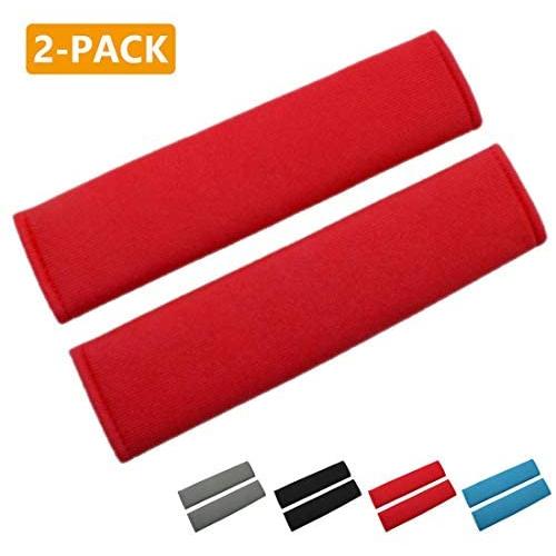 MIRKOO Car Seat Belt Cover Pad, 2-Pack Soft Car Safety Seat Belt Strap Shoulder Pad for Adults and Children, Suitable for Car Seat Belt, Backpack, Shoulder Bag, Laptop Computer Bag (Red)