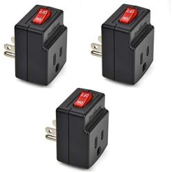 BindmMaster 3 Prong Grounded Single Port Power Adapter with Red Light Indicator On/Off Switch to be Energy Saving, Black (3 Pack)