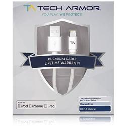 Tech Armor Apple MFi Certified Lightning Cable to USB A - 6FT White - Tough-Braided Extra-Strong Jacket - Sync/Charge iPhone & iPad