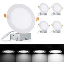 Albrillo 6 Inch Ultra-Thin LED Recessed Ceiling Light — 13.5W 1100 Lumen, Dimmable 5000K Daylight, Low Profile Canless Downlights with Junction Box, 4 Pack, ETL Certified