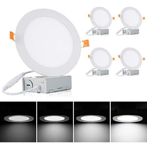 Albrillo 6 Inch Ultra-Thin LED Recessed Ceiling Light — 13.5W 1100 Lumen, Dimmable 5000K Daylight, Low Profile Canless Downlights with Junction Box, 4 Pack, ETL Certified
