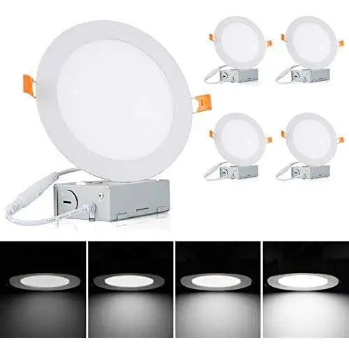 Albrillo 6 Inch Ultra-Thin LED Recessed Ceiling Light — 13.5W 1100 Lumen, Dimmable 5000K Daylight, Low Profile Canless Downlights with Junction Box, 4 Pack, ETL Certified